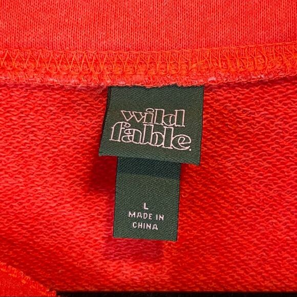 Wild Fable Striped Cropped Zipper Collar Pullover Size Large Red Orange White - Picture 2 of 5